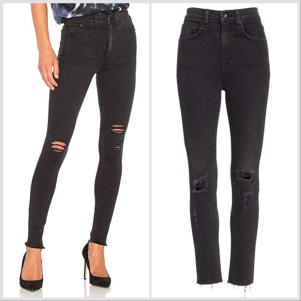 Rag & Bone Washed Black High-Rise Distressed Skinny Jeans Jeggings 29